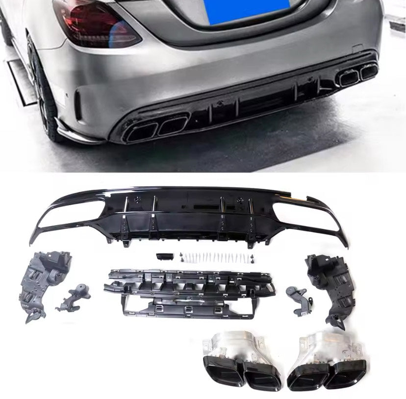 C63 Style Rear Bumper Diffuser For MB C-class W205 AMG Saloon 4D 15-21